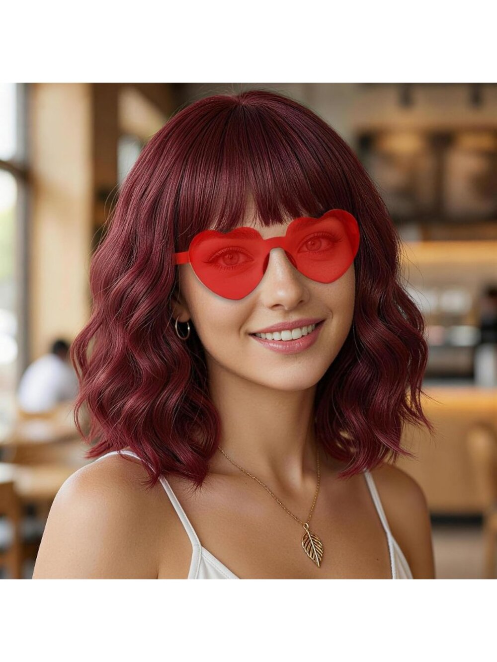 Women's Burgundy Synthetic Curly Wavy Shoulder Length Modern Hair Bob Wigs